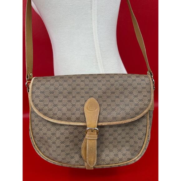 Gucci Vintage Micro GG Monogram Shoulder Cross Body Leather Canvas Bag - Picture 2 of 16